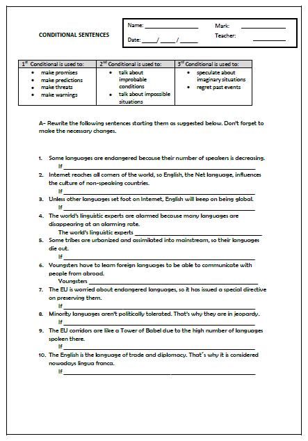 Conditional Sentences Intermediate Worksheet