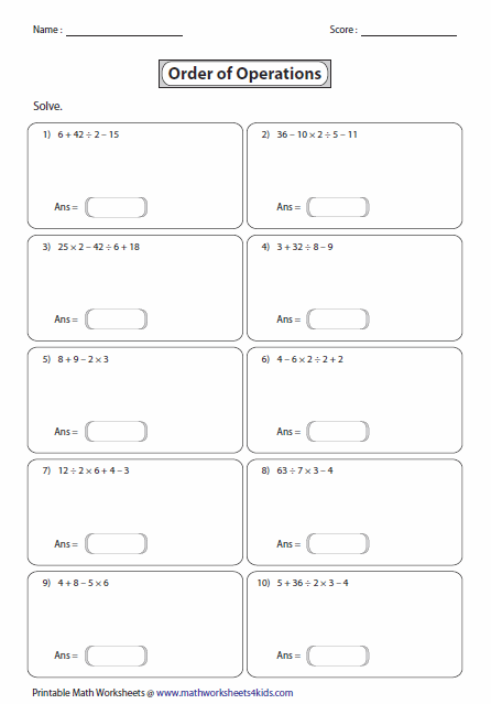 Grade 7 Bedmas Worksheets