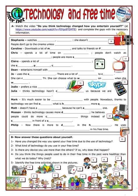 Technology And Free Time Worksheet
