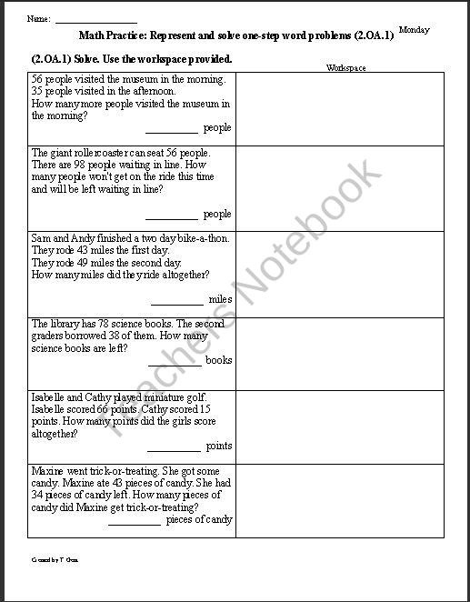 Printables  Second Grade Math Worksheets Common Core