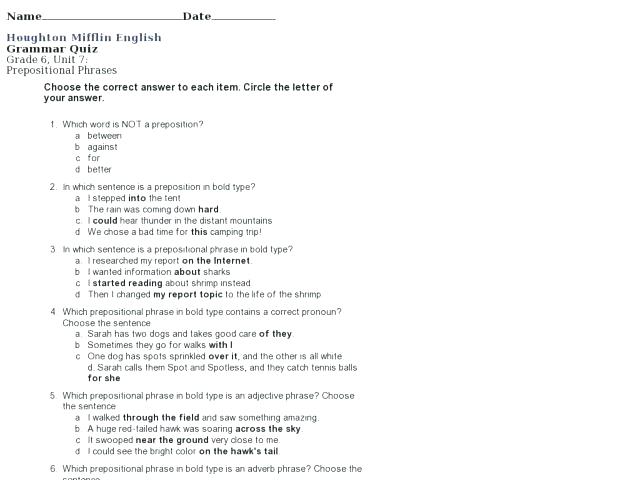 7th Grade Grammar Worksheets With Answers