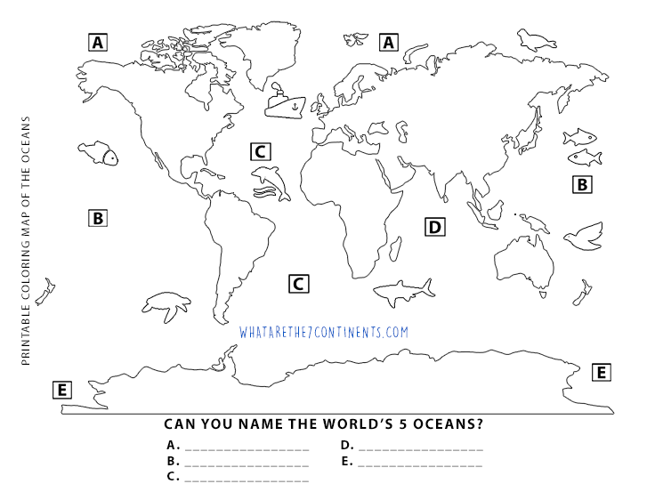 Printable 5 Oceans Coloring Map For Kids