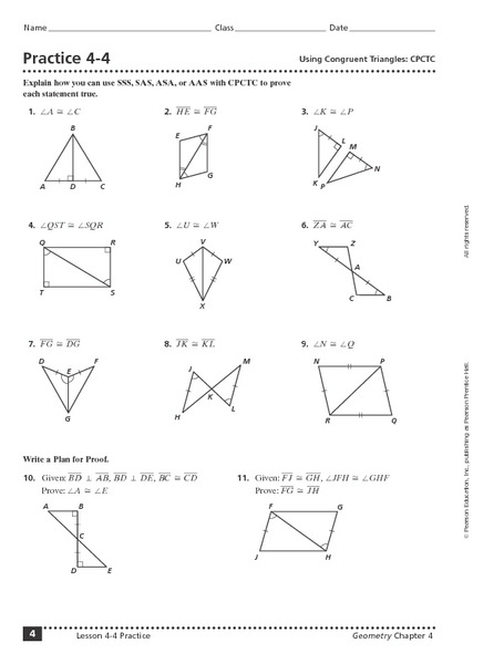Congruent Triangles Worksheet Answers