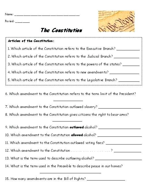 Constitution Worksheets For Middle School Reading Com Worksheets