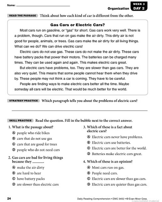 4th Grade Reading Comprehension Multiple Choice Worksheets