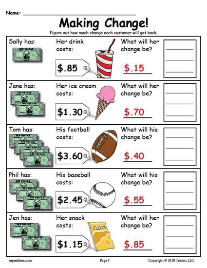 Free Printable Making Change Money Worksheets