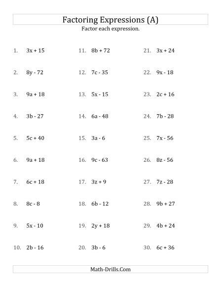 Algebra Worksheets