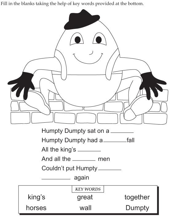 Humpty Dumpty Worksheet Color And Fill In Blanks