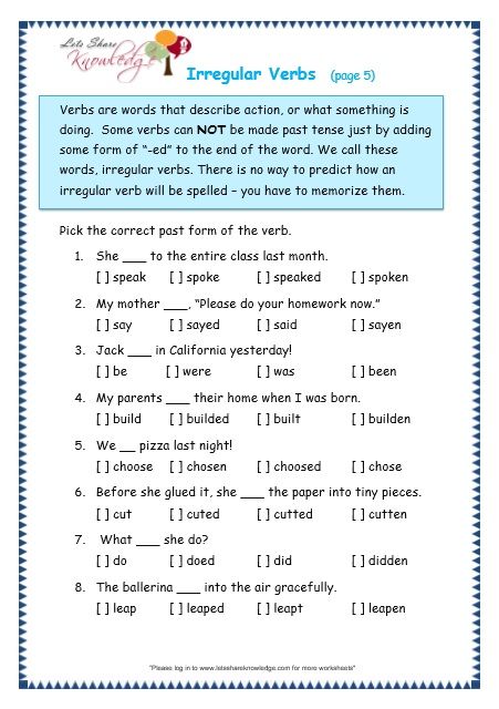 Irregular Verbs Worksheet