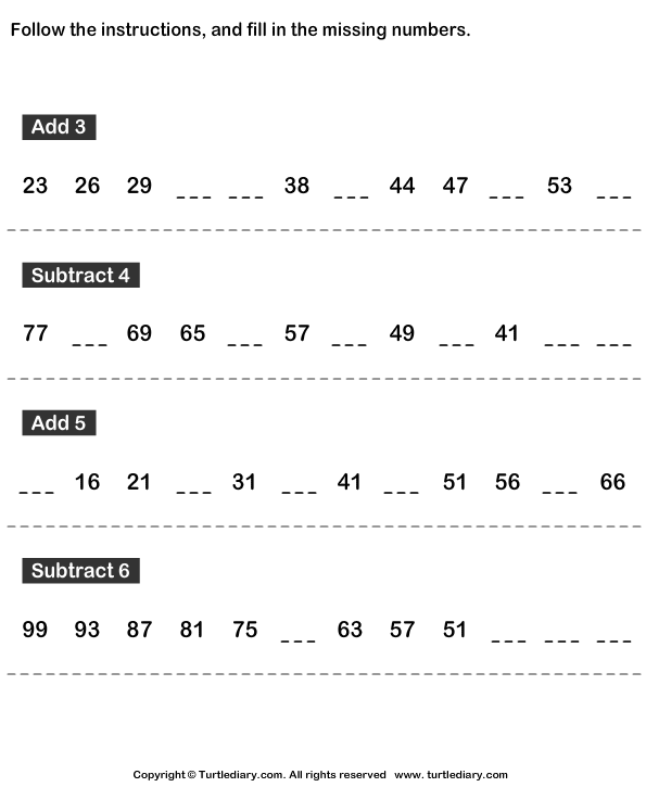 Find The Missing Numbers In Pattern Worksheet