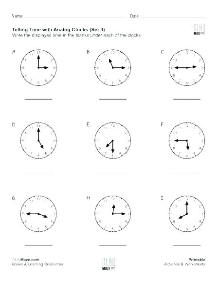 First Grade Time Worksheets Telling Time Worksheet Second First