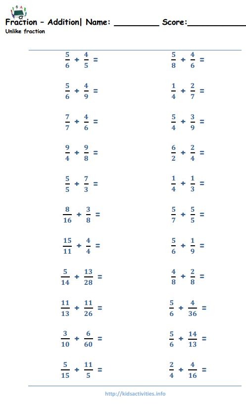 Fraction Worksheets 4th Grade