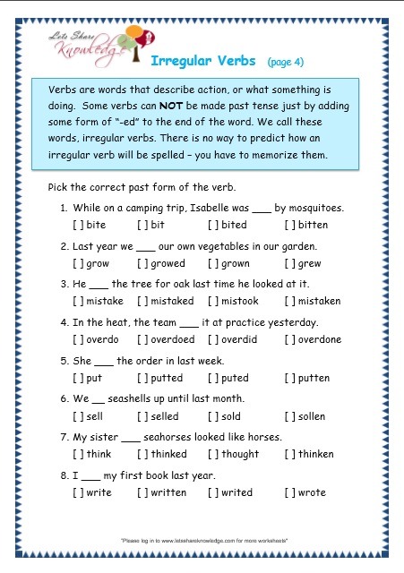 Grade 3 Grammar Topic 39 Irregular Verbs Worksheets | Free Worksheets