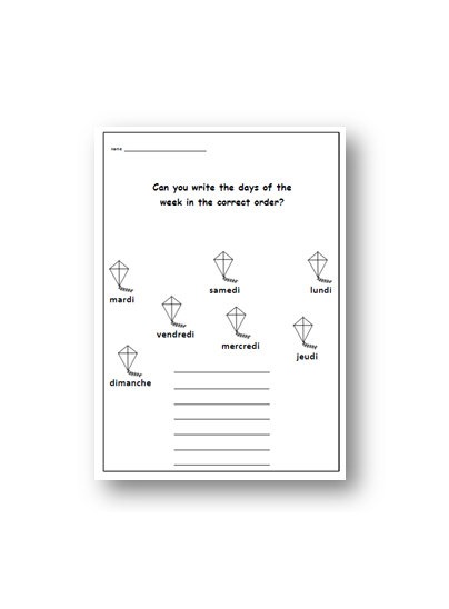 Days Of The Week French Worksheet   French For Kids School