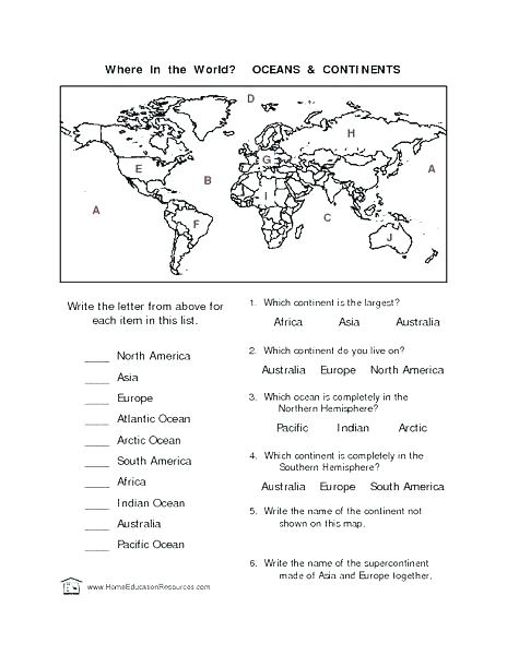 Label The Continents And Oceans Worksheet Free Worksheets North