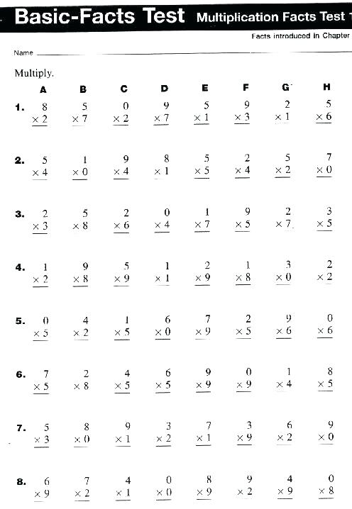 Printable Multiplication Worksheets Problems Multiplication Test