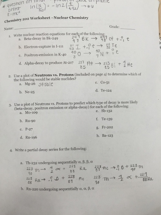 Nuclear Decay Worksheet Answers Chemistry Cursive Worksheets