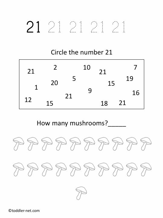 Free Printable Number 21 Worksheet