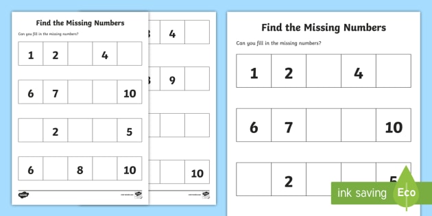 Find The Missing Numbers Worksheet   Worksheet