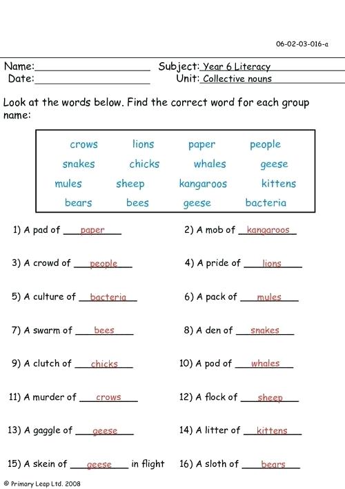 on kinds of nouns worksheets with answer key grade 6 free worksheets