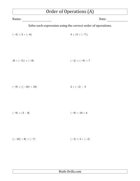 Order Of Operations Worksheets