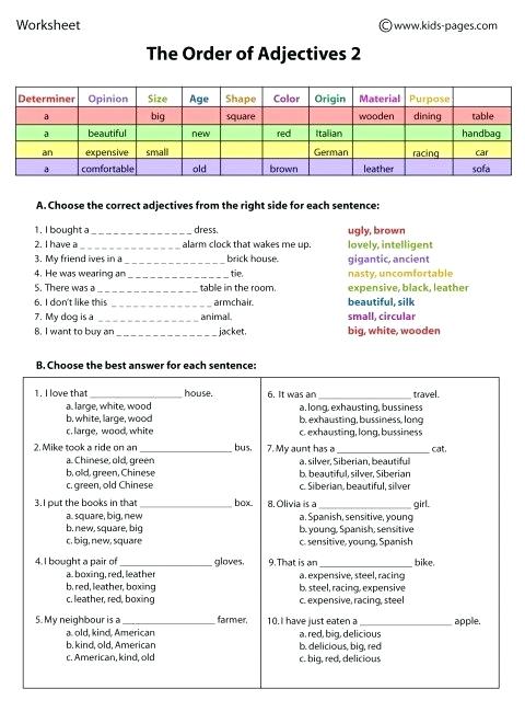 Ordering Adjectives Worksheet â Tahiro Info
