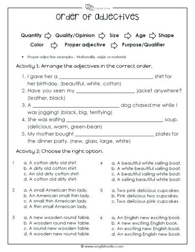 Ordering Adjectives Worksheet â Tahiro Info