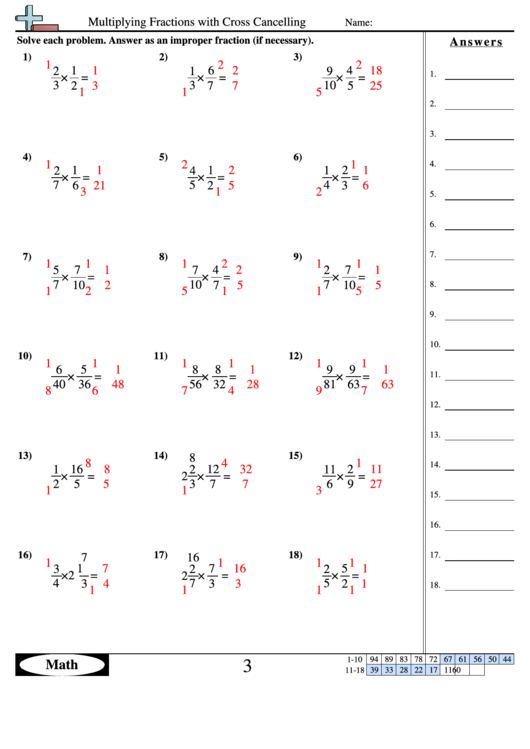Multiplying Fractions With Cross Cancelling Worksheet Printable