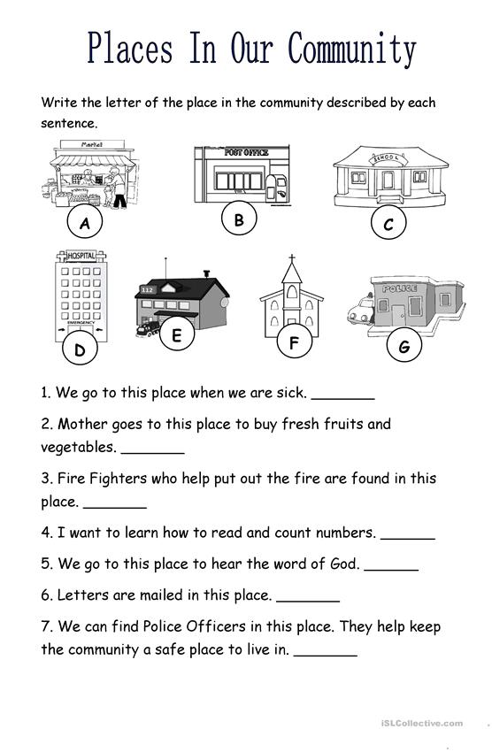 Places In The Community Worksheet