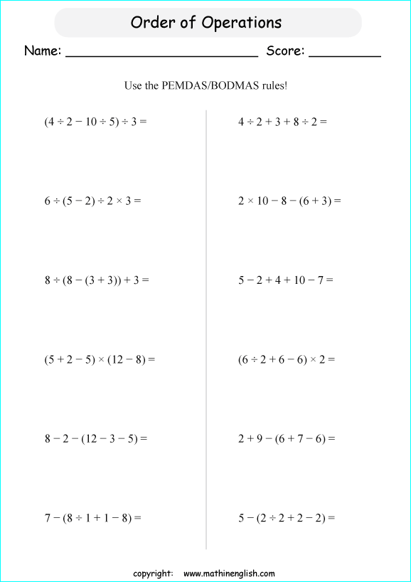 Solve These Operations With 5 Terms And 4 Operators  Grade 5 Order