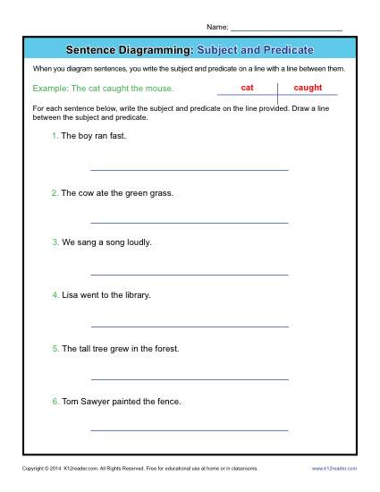 Diagramming Sentences Worksheets  Subject And Predicate
