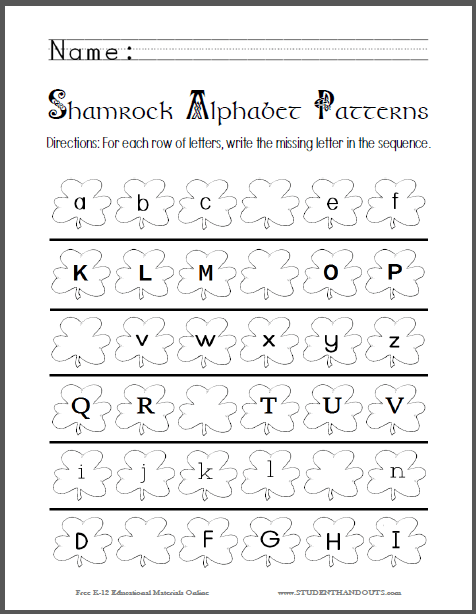 Shamrock Alphabet Patterns Worksheet