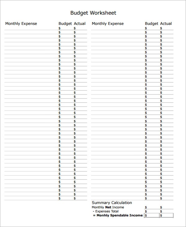 Budget Sheets For Kids