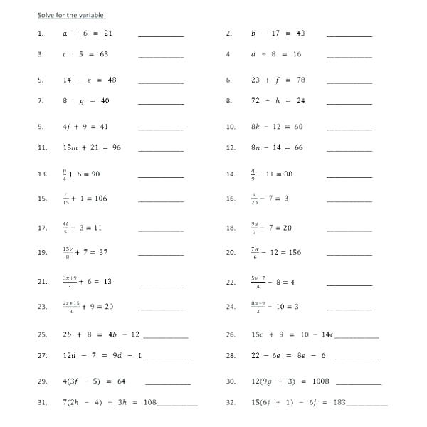 Solving One And Two Step Equations Worksheets â Todosobrelacorte Com