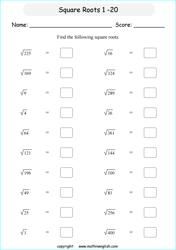 Square Root Worksheet For Grade 6 And Up  Find The Square Roots Of