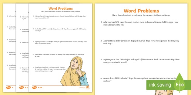 Long Division Word Problems Differentiated Worksheets