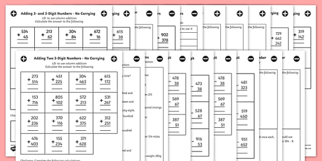 Year 3 Addition And Subtraction Worksheets Pack