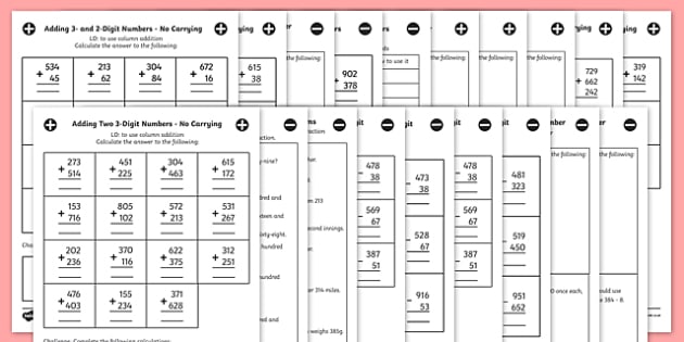 Year 3 Addition And Subtraction Worksheets Pack