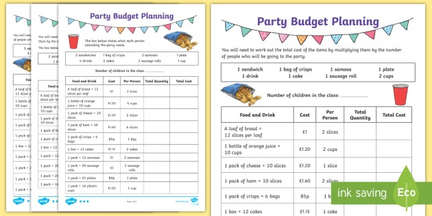 Planning A Party Worksheet