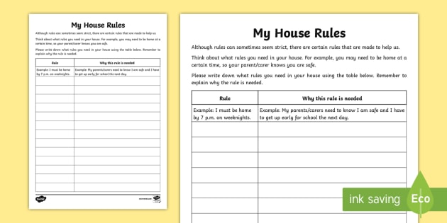 What House Rules Do You Need  Worksheet   Worksheet