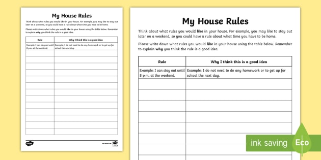 What House Rules Would You Like  Worksheet   Worksheet