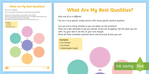 What Are My Best Qualities  Worksheet   Worksheet