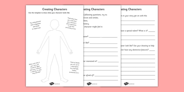Creating A Character Worksheets