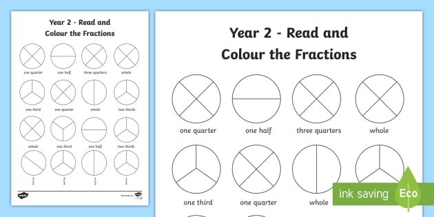 Year 2 Read And Colour A Fraction Worksheet   Worksheet