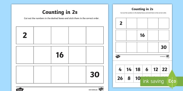 Counting In 2s Cut And Stick Worksheet   Worksheet