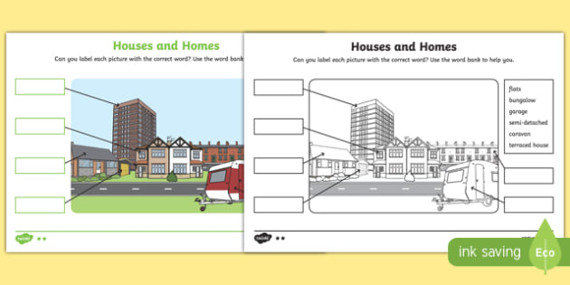 Houses And Homes Labelling Differentiated Worksheet   Worksheet Pack