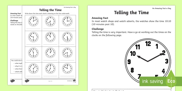 Telling The Time Worksheet   Worksheet