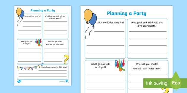 Planning A Party Worksheet