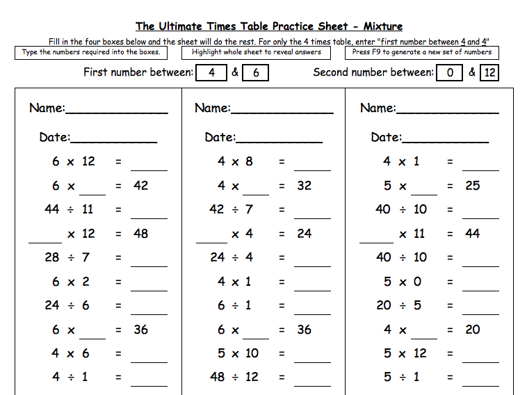 The Ultimate Times Table Mixed Times Tables Worksheets 2019