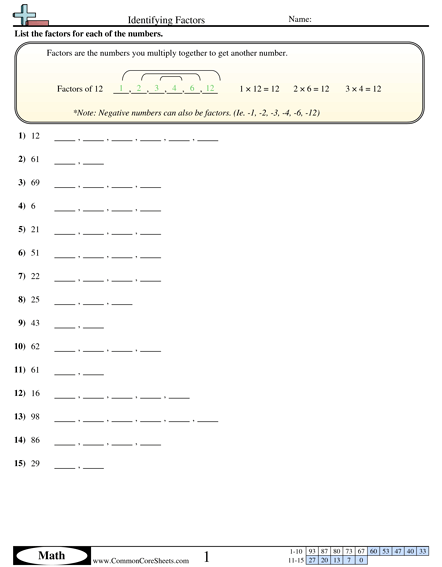 Factor Worksheets